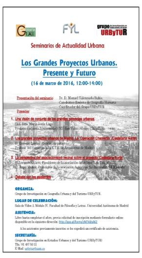 Foto a color del cartel de la Conferencia de Manuel Valenzuela - Coloquio Políticas Urbanas en España Casa de Velazquez