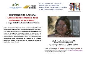 Cartel de la conferencia del clausura de la VI promoción del Máster en Investigaciín y Cuidados de Enfermería en Poblaciones Vulnerables