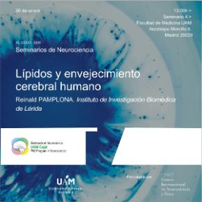 Cartel del seminario «Lípidos y envejecimiento cerebral humano», impartido por Reinald Pamplona. Instituto de Investigación Biomédica de Lérida.
