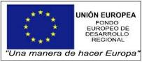 Bandera Unión Europea y texto Fondo Europeo de Desarrollo Regional