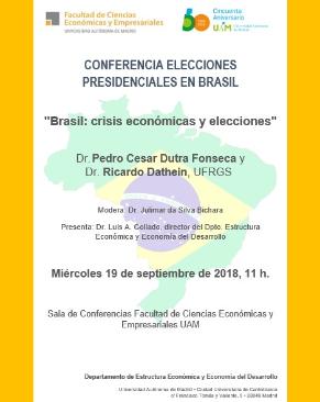 Cartel conferencia elecciones presidenciales en Brasil