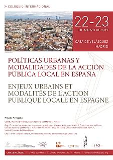 Foto a color del cartel del Coloquio Políticas Urbanas en España Casa de Velazquez - Ponencia del Prof. Dr. Manuel Valenzuela