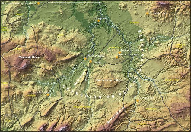 Mapa de situación de la Depresión de Priego-Alcaudete, con indicación de los principales yacimientos arqueológicos de período ibérico.