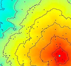 Aspecto de un mapa de Isocronas. M. Zamora