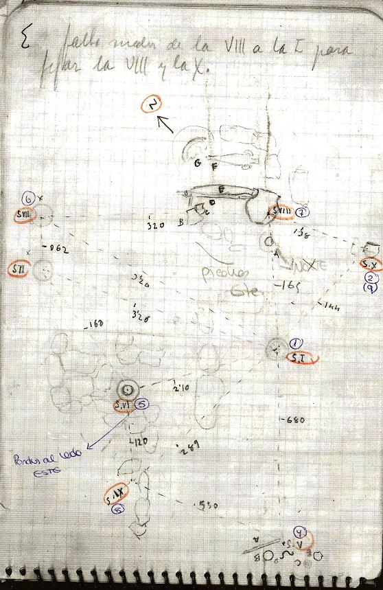 Croquis acotado a mano alzada de una de las zonas de excavación.