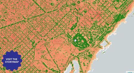 Relación entre vegetación y temperaturas en Barcelona (Mapscloud enlace externo)