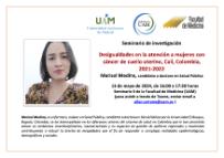 Cartel del seminario Desigualdades en la atención del cáncer de cuello uterino, Cali, Colombia, 2021-2022