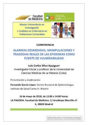 Cartel de la conferencia:«Alarmas desmedidas, manipulaciones y tragedias reales de las epidemias como fuente de vulnerabilidad»