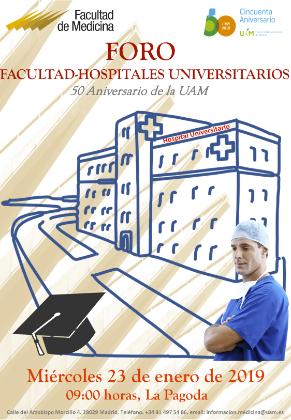 Cartel del Foro Facultad-Hospitales Universitarios. 50 aniversirio de la UAM