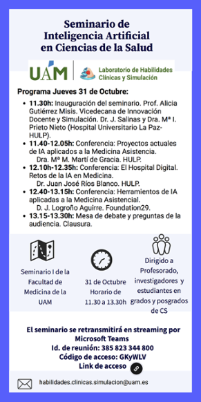 Cartel del seminario Inteligencia Artificial en Ciencias de la Salud. FMUAM.