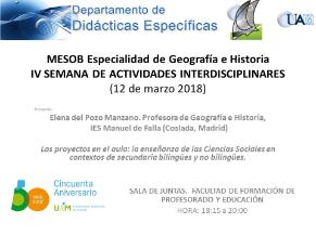 MESOB Especialidad de Geografía e Historia IV SEMANA DE actividades interdisciplinares