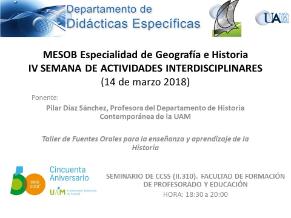 MESOB Especialidad de Geografía e Historia IV SEMANA DE actividades interdisciplinares