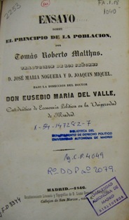 Ensayo sobre el principio de la población. Ensayo sobre el principio de la población.