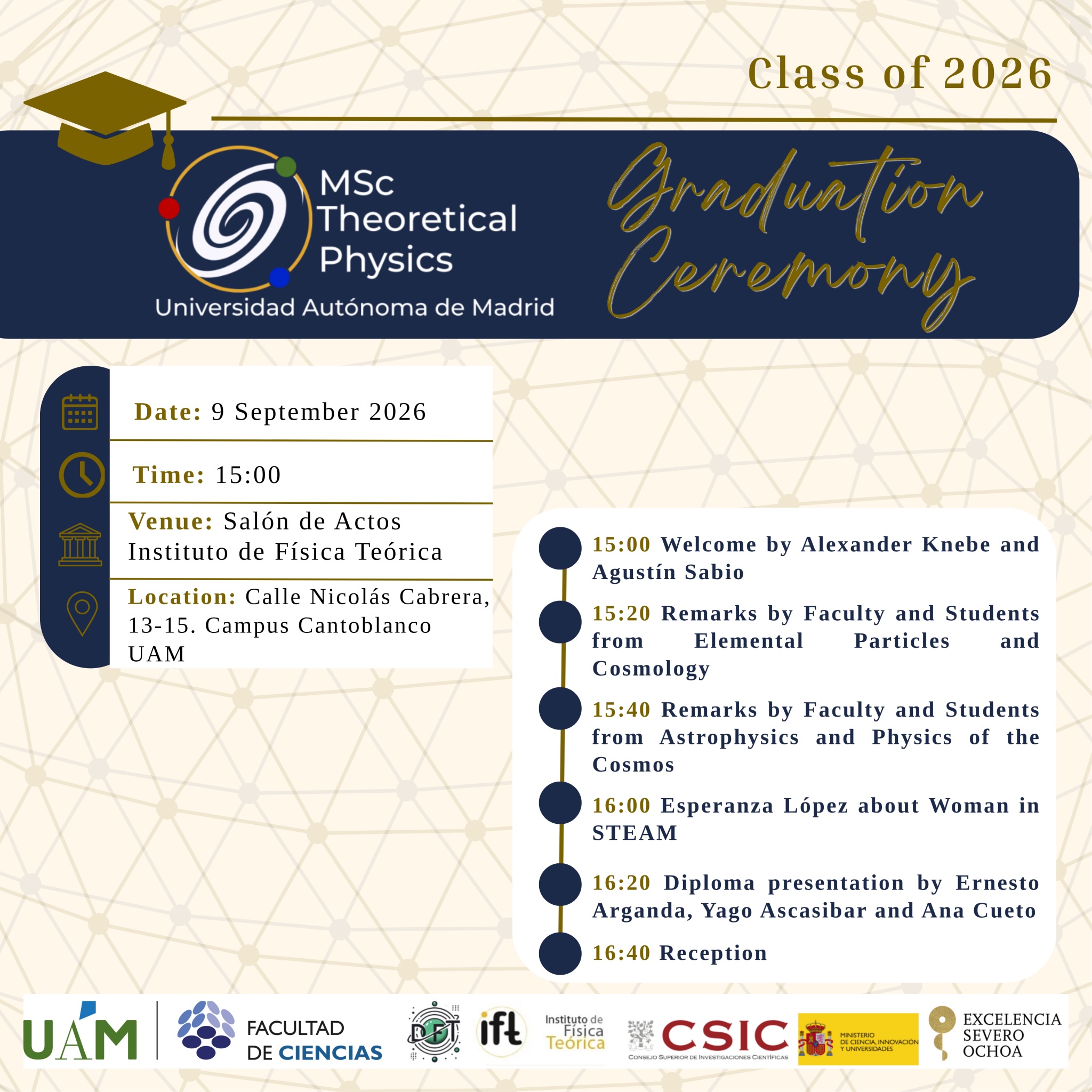 Cartel de la ceremonia de graduación del máster de Física Teórica 2026