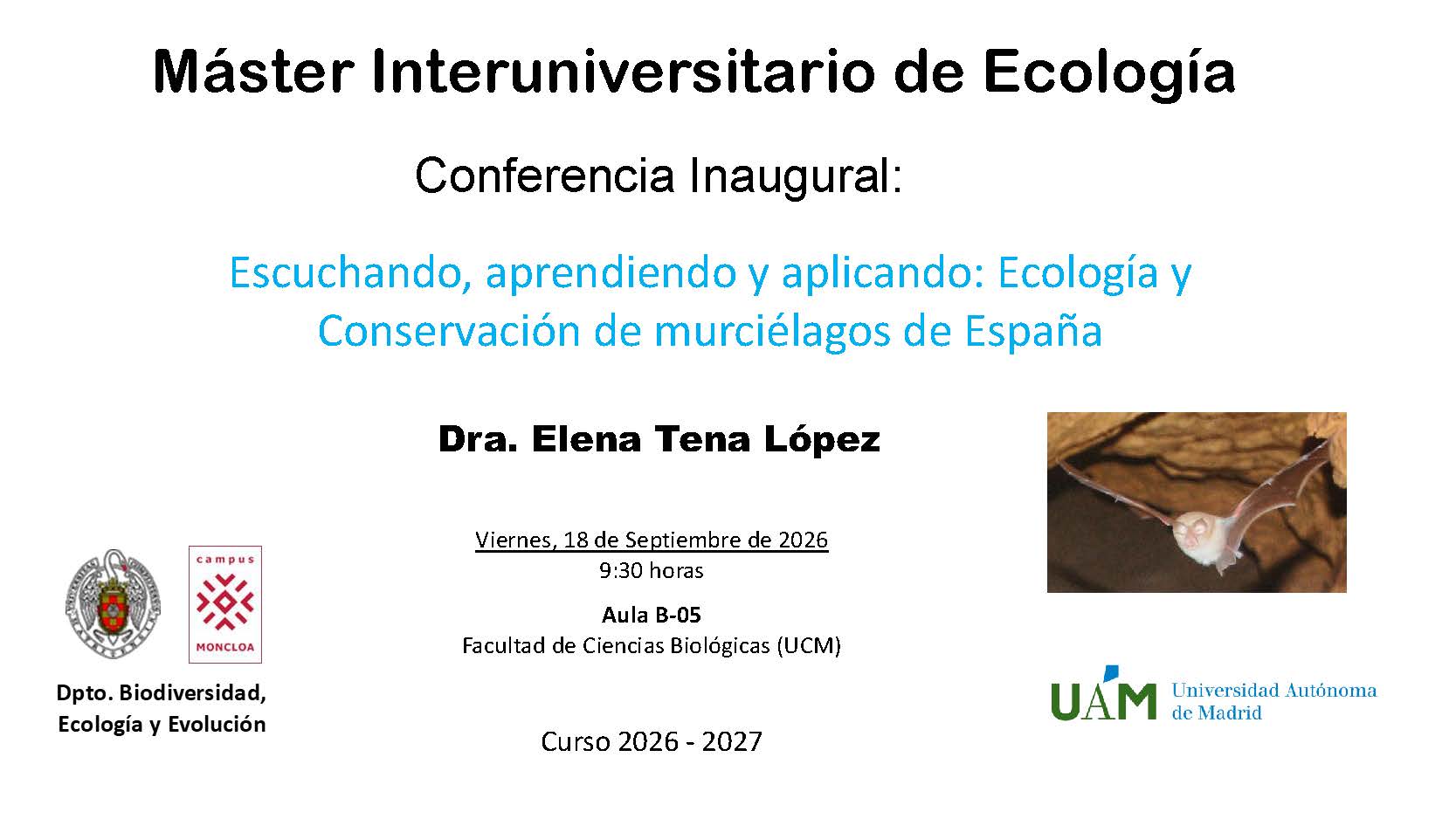 Conferencia inaugural del Máster en Ecología 2026-27.
