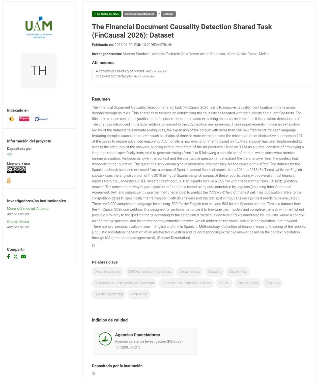Integración de datasets en el Portal Científico de la UAM