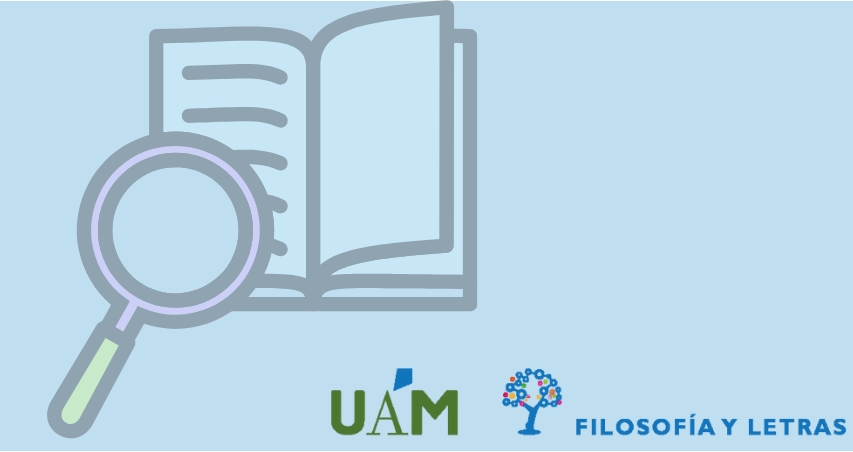 Imagen diseñada de un libro abierto y una lupa encima