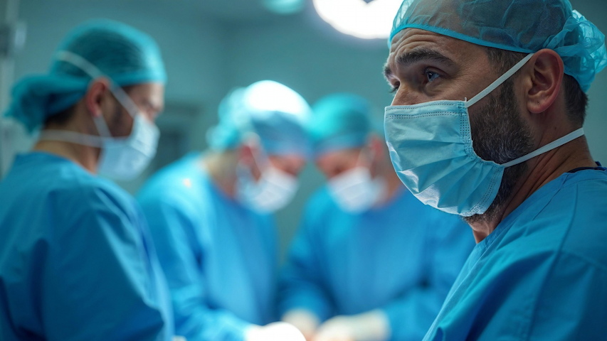 Grupo de profesionales médicos realizando una cirugía.