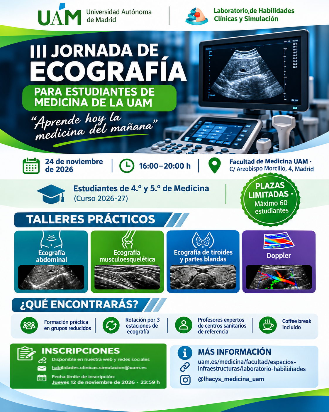 Cartel de la III Jornada de Ecografía para estudiantes de la UAM.