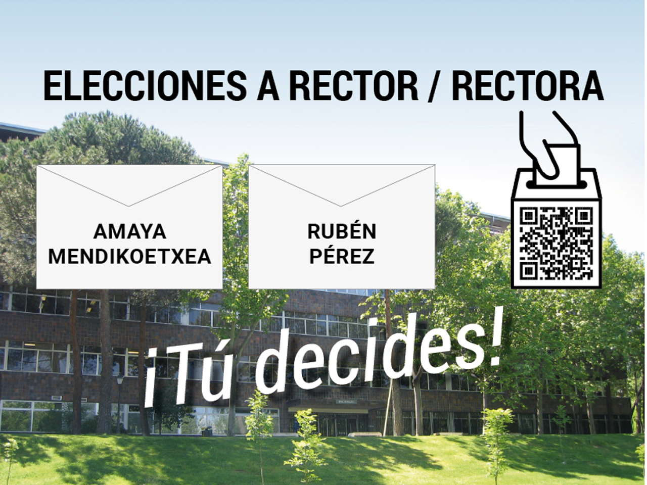 Cartel del debate entre candidatos a rector o rectora en elecciones 2021