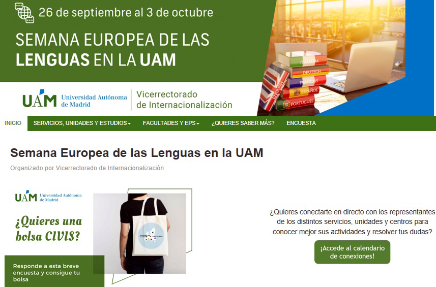 Imagen de la nueva web creada por el Vicerrectorado de Internacionalización de la UAM con motivo del Día de las Lenguas / UAM