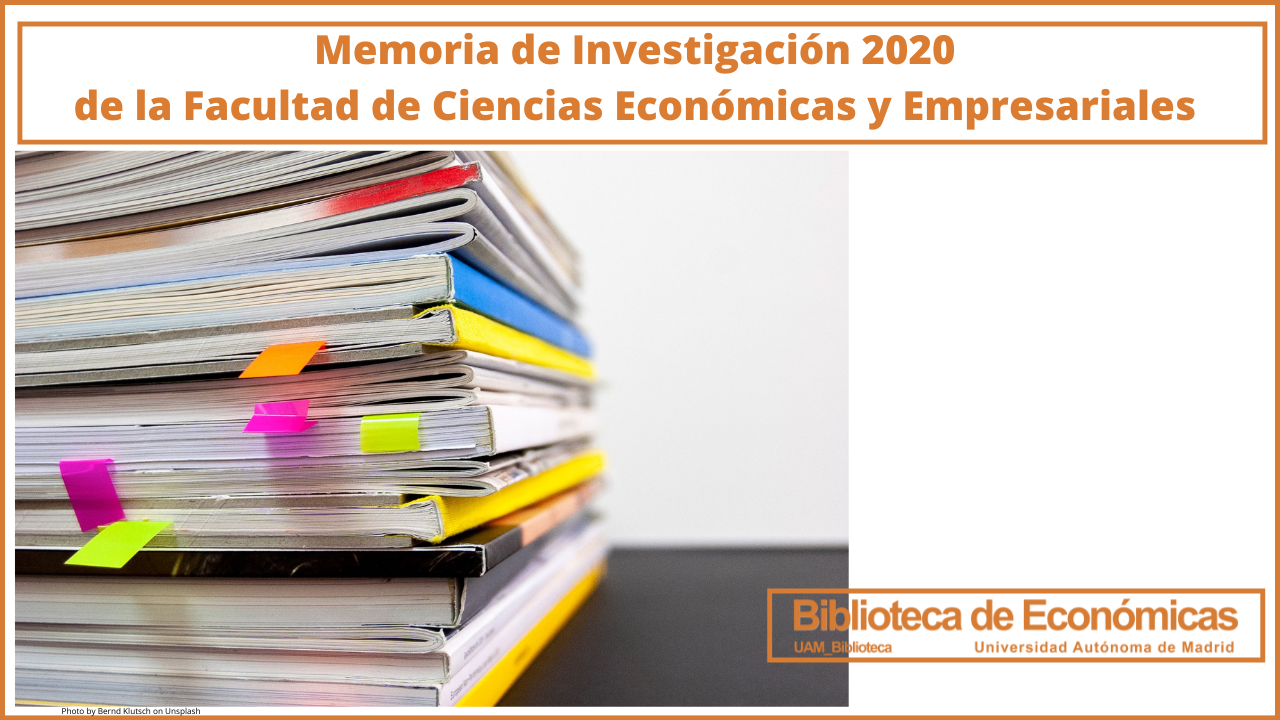 Imagen de libros y un texto anunciando la Memoria de Investigación 2020