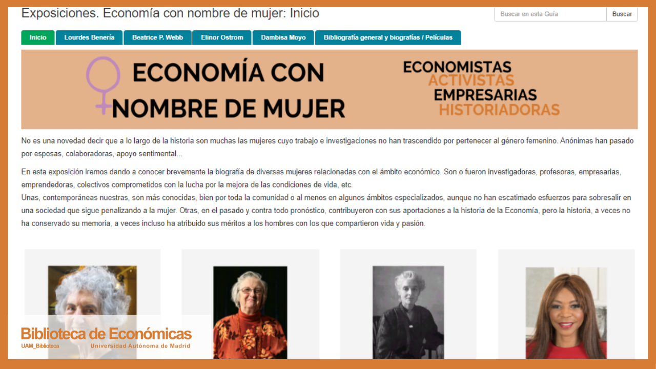 Página inicial de la exposición digital Economía con nombre de mujer