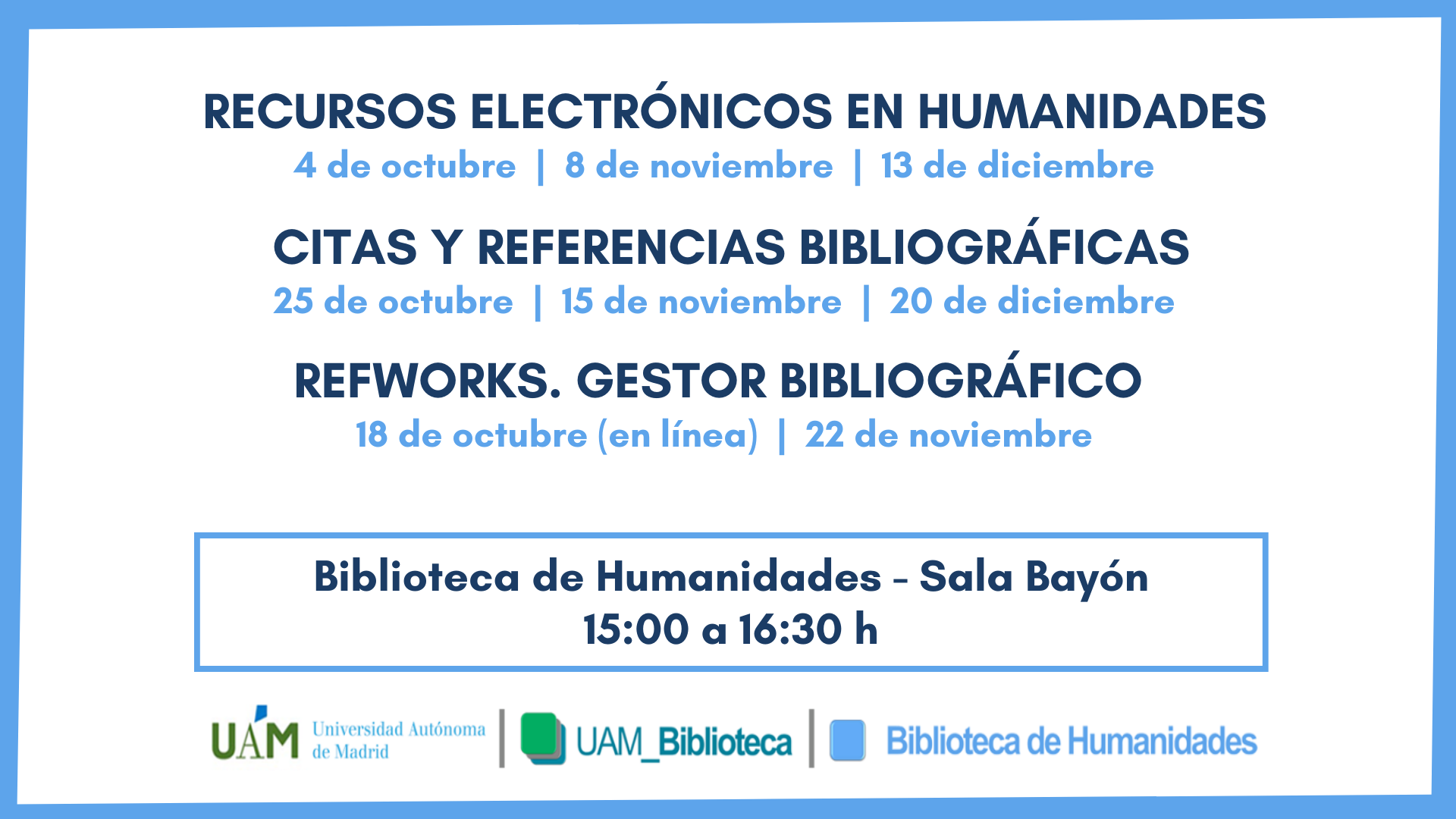 Imagen con los cursos ofertados por la Biblioteca de Humanidades