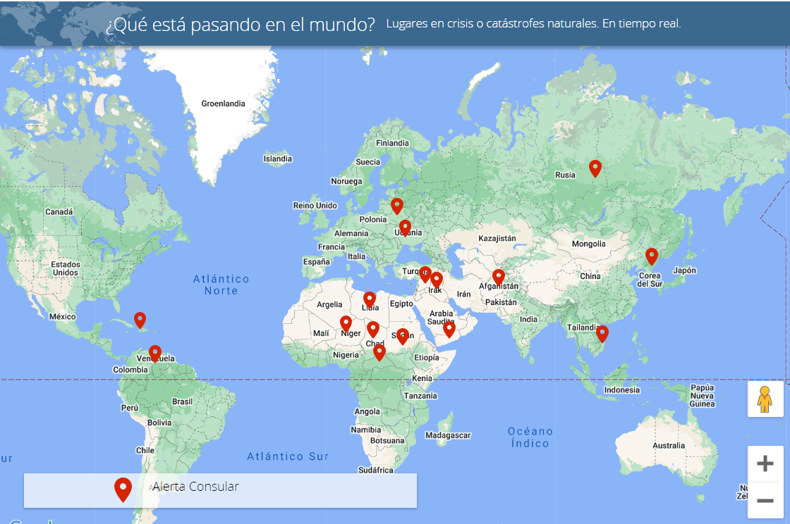 Mapamundi con alertas consulares