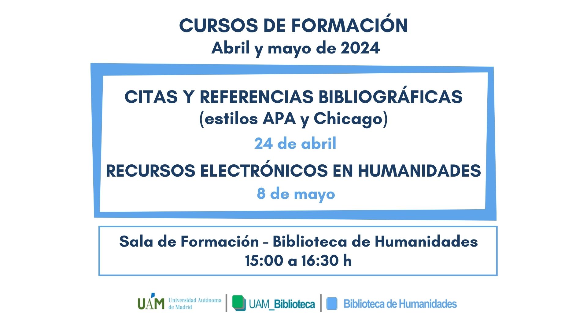 Imagen con los cursos ofertados por la Biblioteca de Humanidades