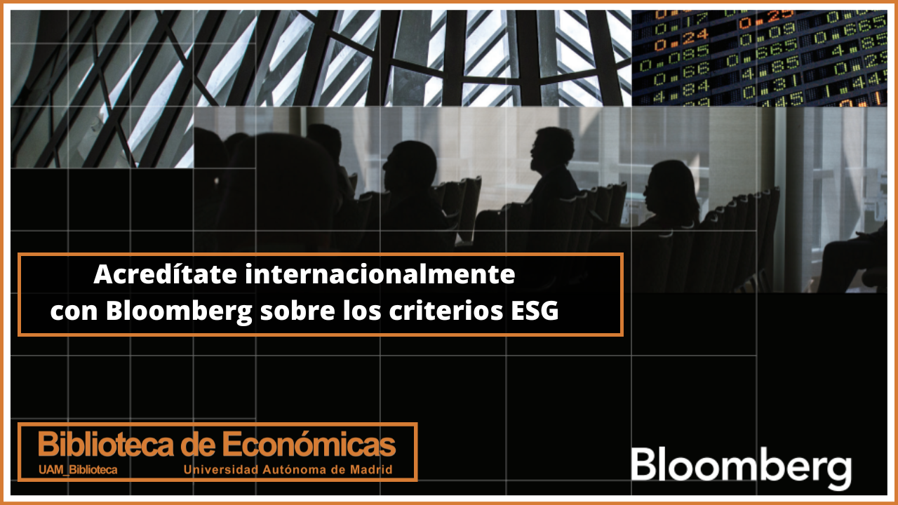 Cartel anunciando los cursos de acreditación Bloomberg sobre criterios ESG