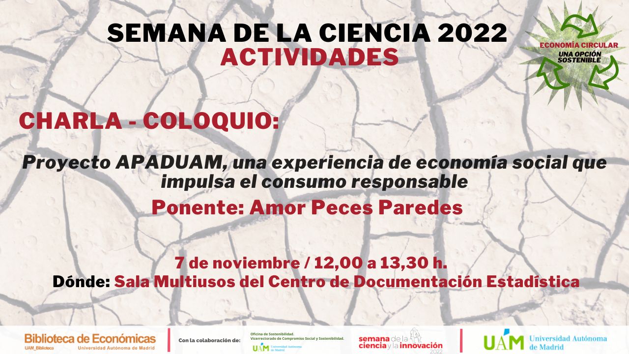 Cartel anunciando la charla de APADUAM en la sala de trabajo en grupo del Centro de Documentación Estadística