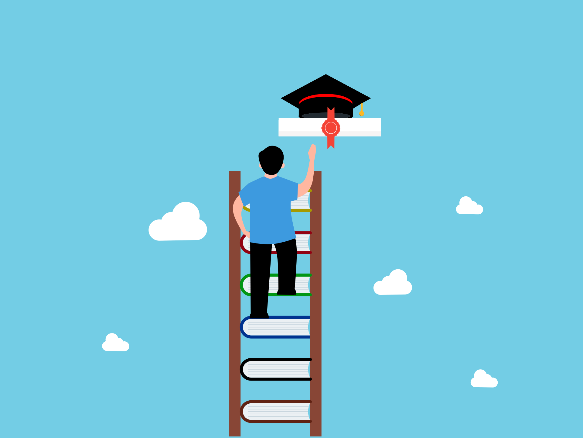 Grafico que muestra a un joven subiendo por una escalera hasta obtener un título. / Mohamed Hassan (Pixabay)