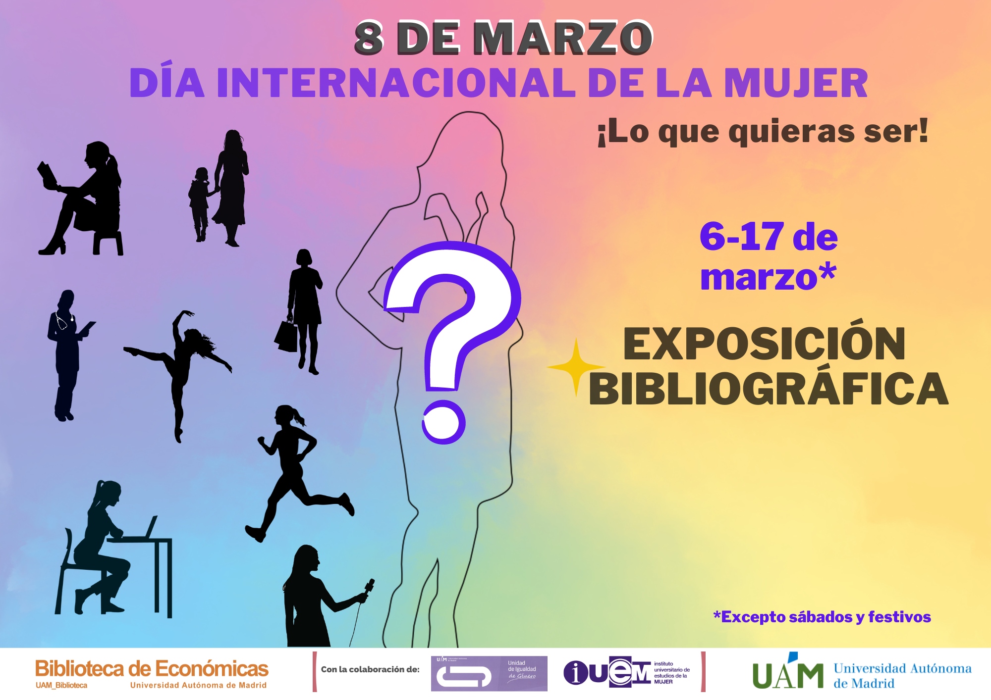 Cartel anunciando la exposición bibliográfica en conmemoración del Día Internacional de la Mujer 2023