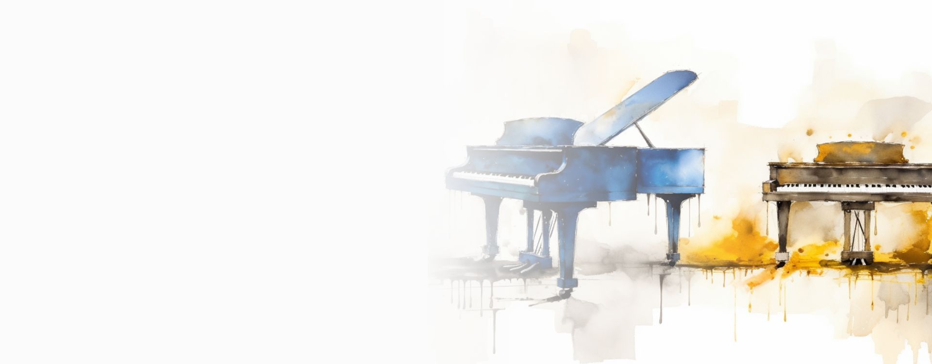 Acuarela que muestra dos pianos. Cabecera del concierto Historia de Dos Pianos de Silvia Márquez