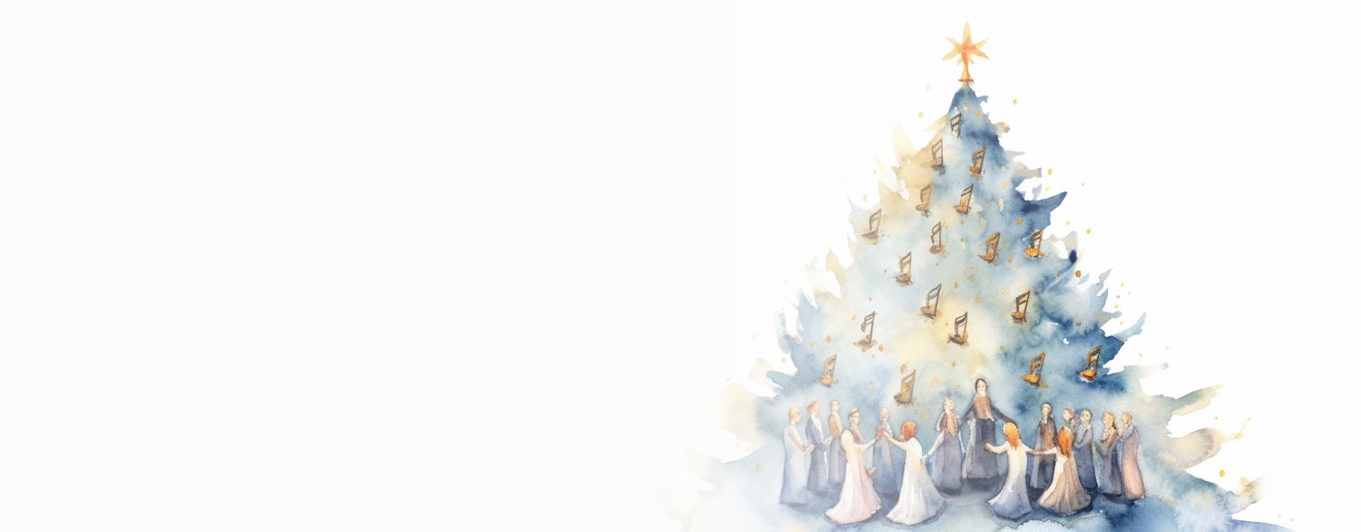 Imagen de cabecera del concierto de Navidad de la UAM. Muestra un árbol de navidad pintado con acuarela