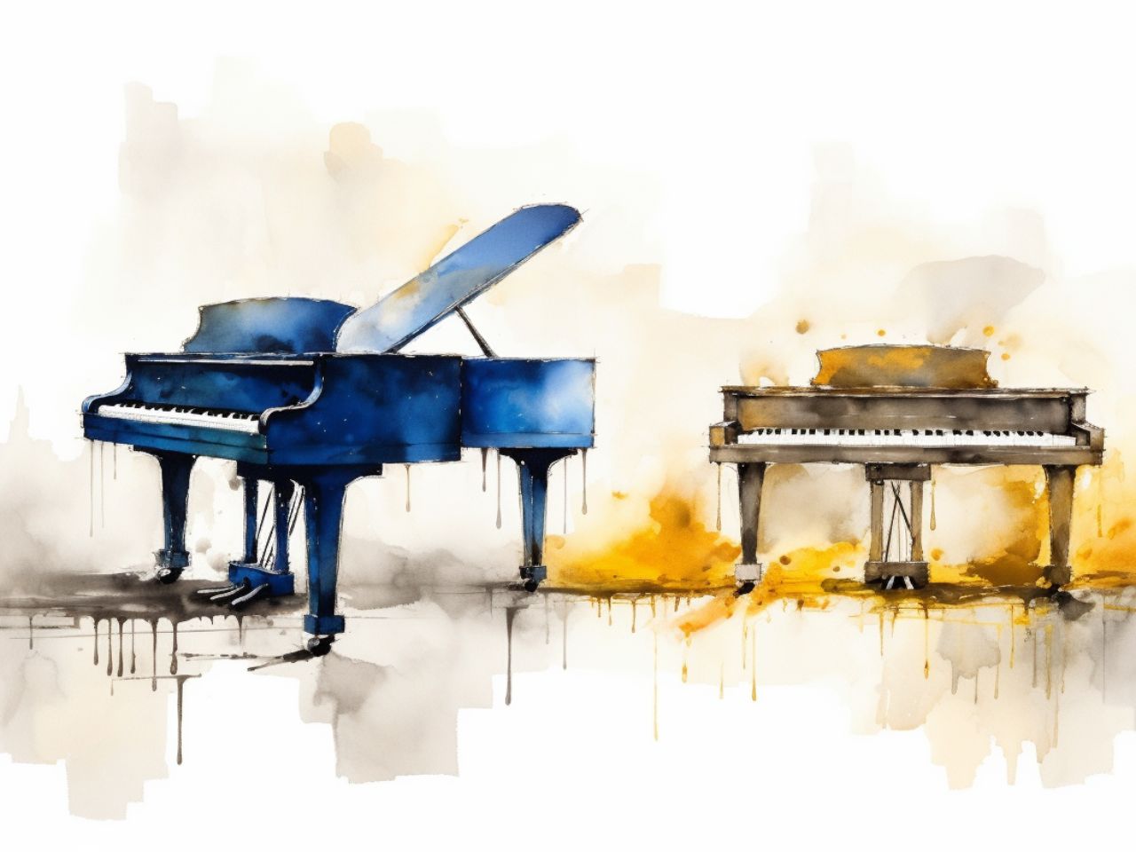 Dos pianos pintados con acuarela