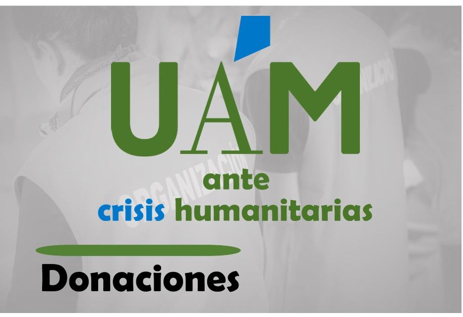 Logotipo de la iniciativa UAM ante crisis humanitarias, con texto Donaciones