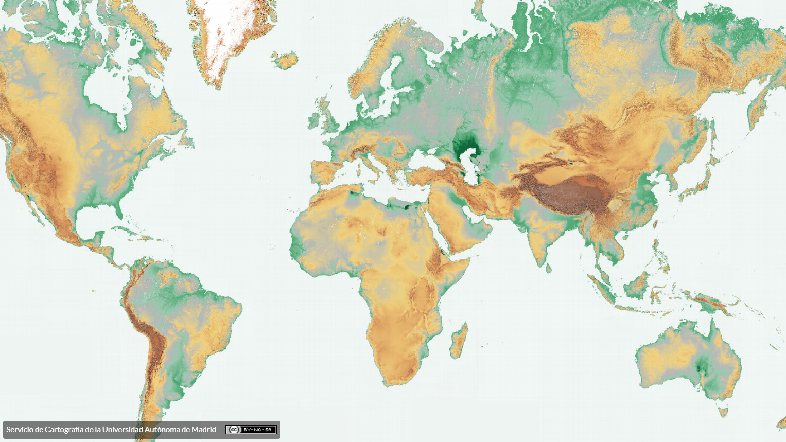 mapa del relieve mundial con datos ASTER del SCUAM