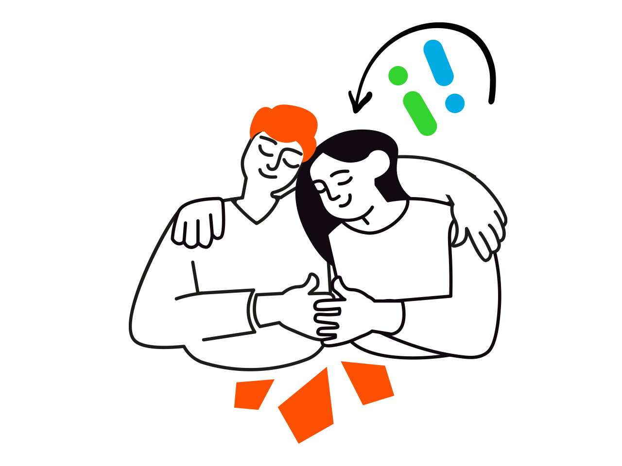 Ilustración de dos personas abrazadas