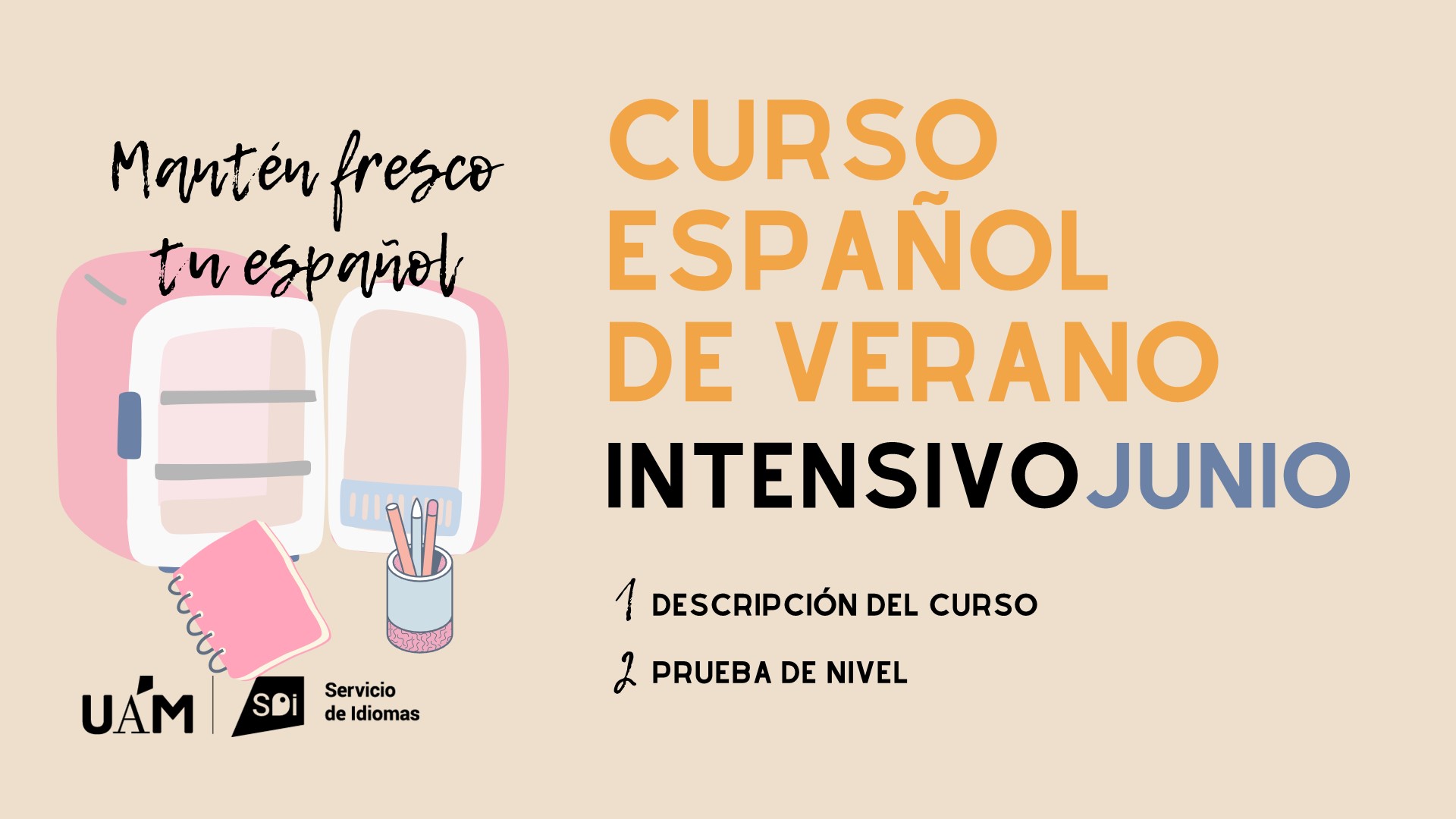 Diapositiva que anuncia el curso intensivo de español