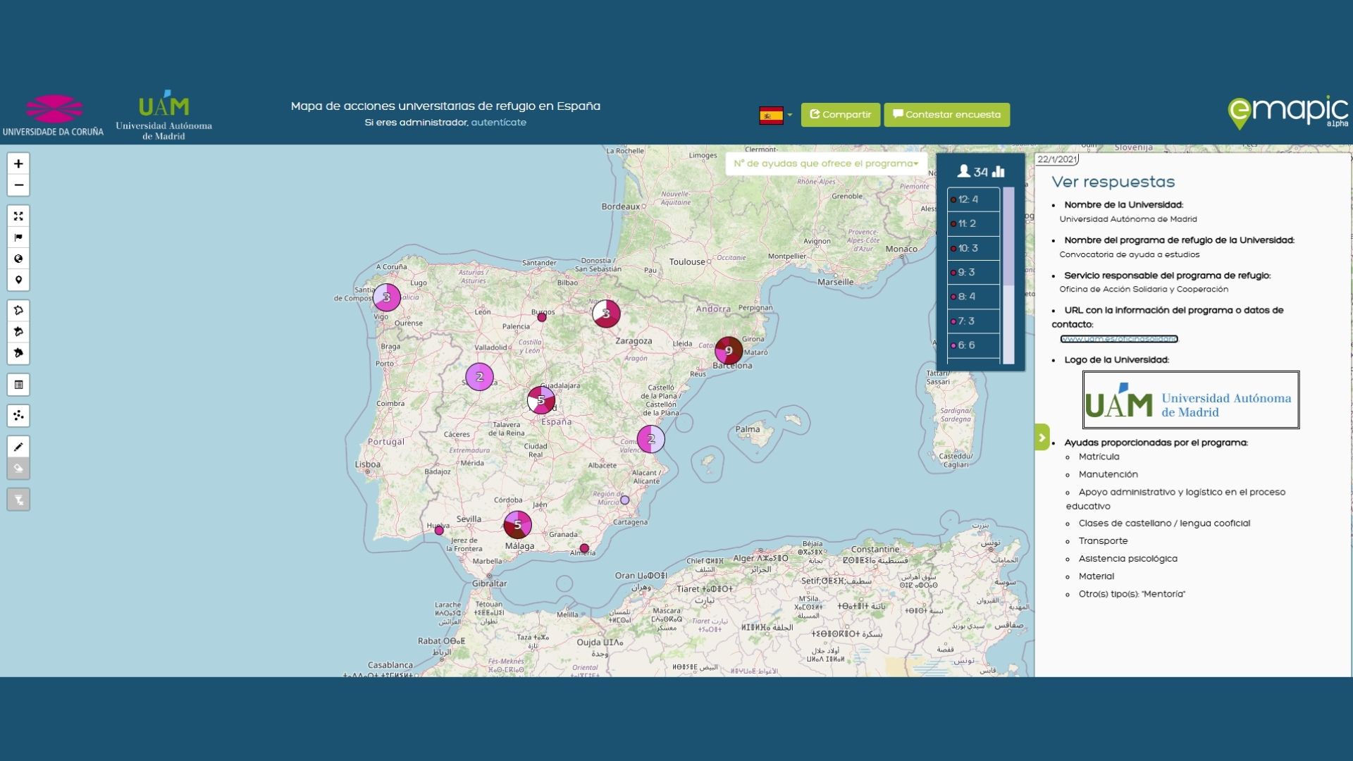 UAM Refugio Plataforma EMAPIC: mapa de acciones universitarias de refugio en España