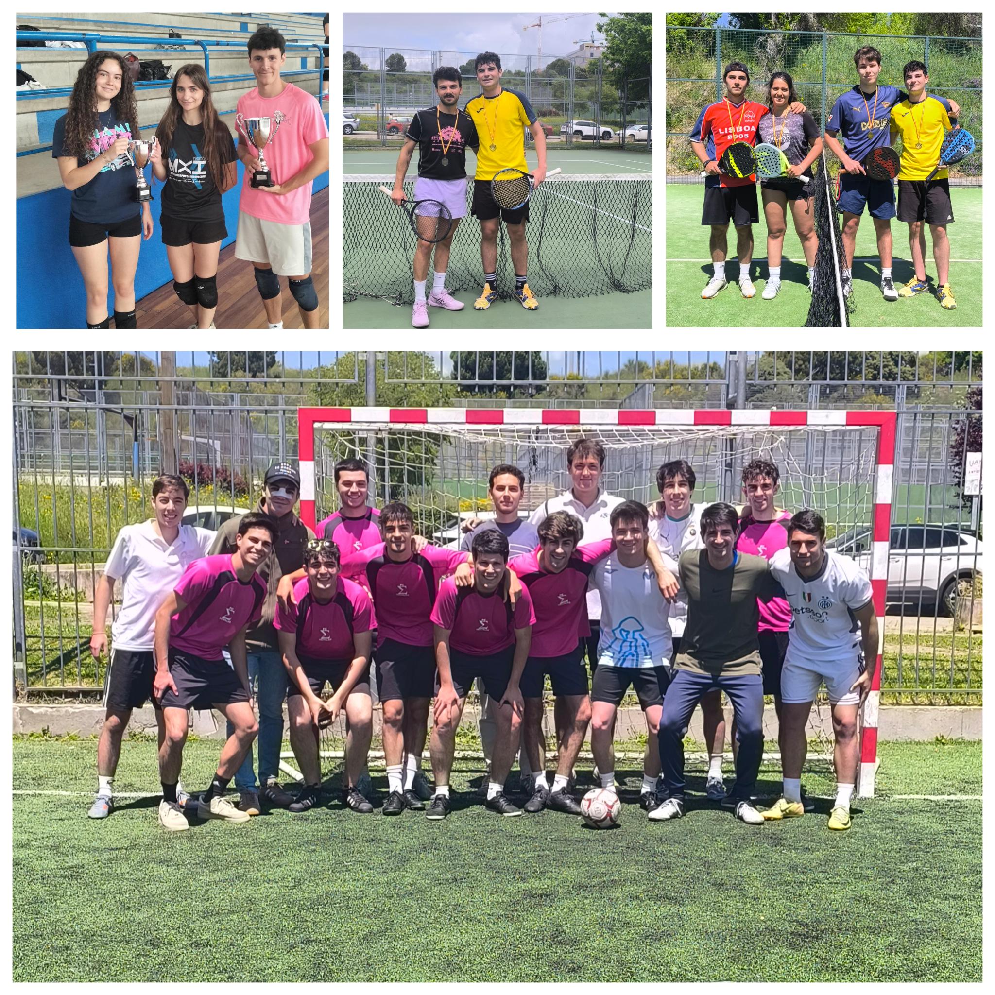 collage (de izquierda a derecha y de arriba a abajo): finalistas de Voleibol, de Tenis, de Pádel y Fútbol sala