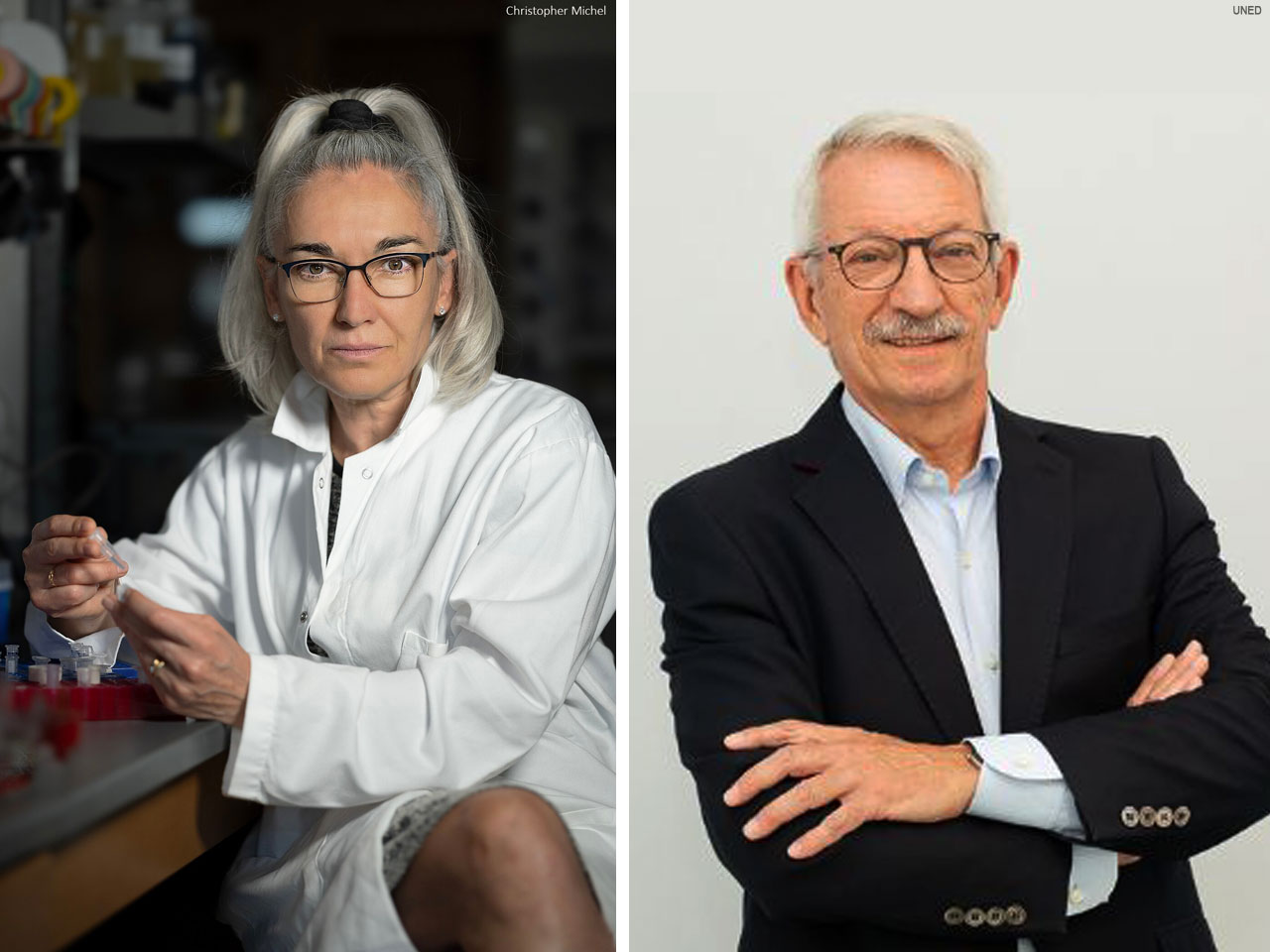 La catedrática de Bioquímica, Biofísica y Biología Estructural Evangelina Nogales de la Morena y el catedrático de Teoría e Historia de la Educación Alejandro Tiana Ferrer. 