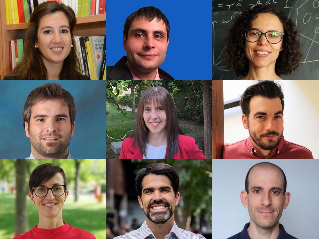 Composición de nueve imágenes (primer plano) de los y las investigares premiados. De izquierda a derecha y de arriba a abajo: Anne-Marie Reynaers, Javier Barbero Jiménez, Paloma Arroyo, Alfonso Santos, Cristina Bravo, Miguel Ángel Sorrel, Fátima Aparicio, Jesús Manso Ayuso, Rubén Tolosana.