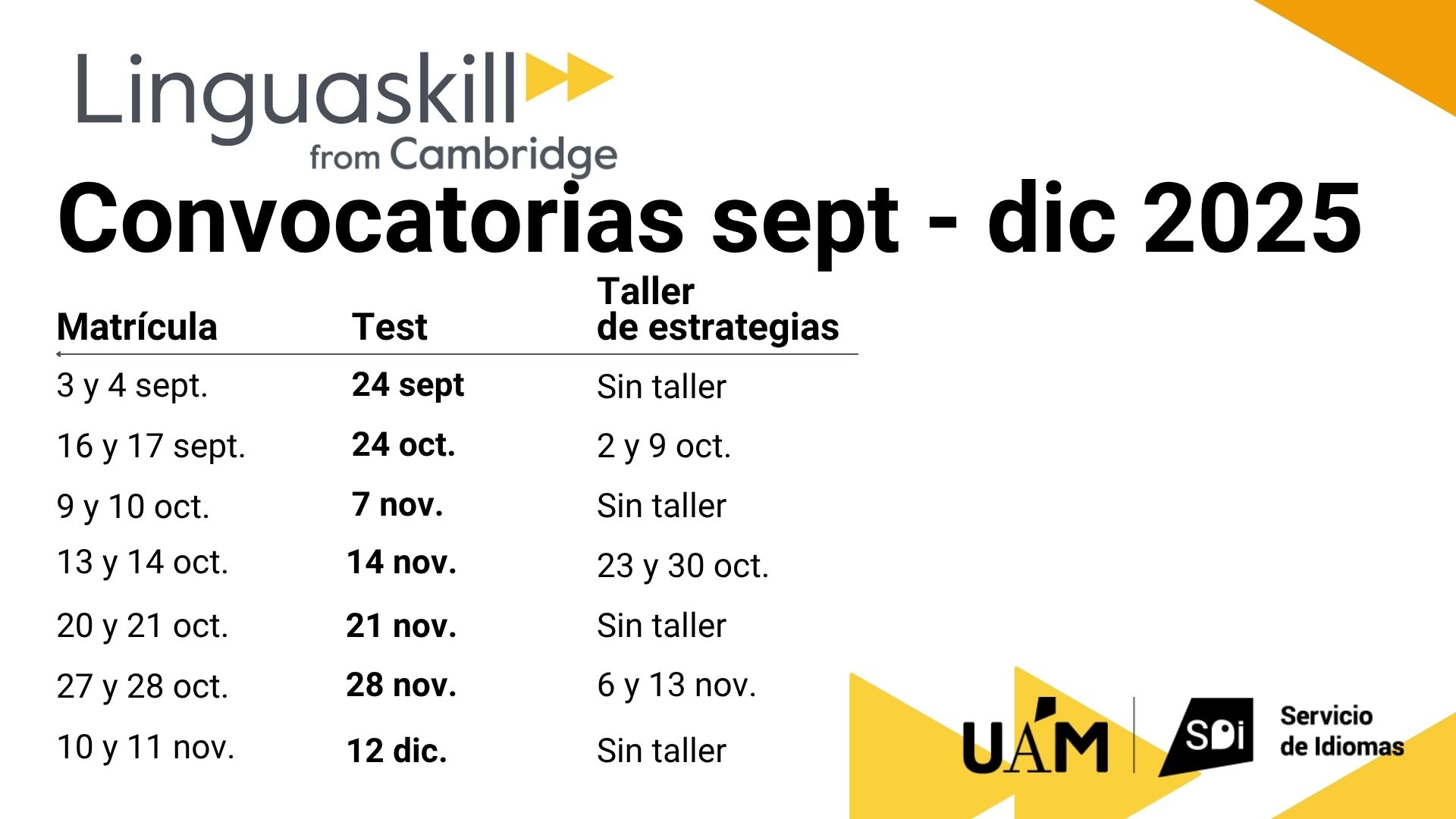 Fechas Linguaskill curso 25-26