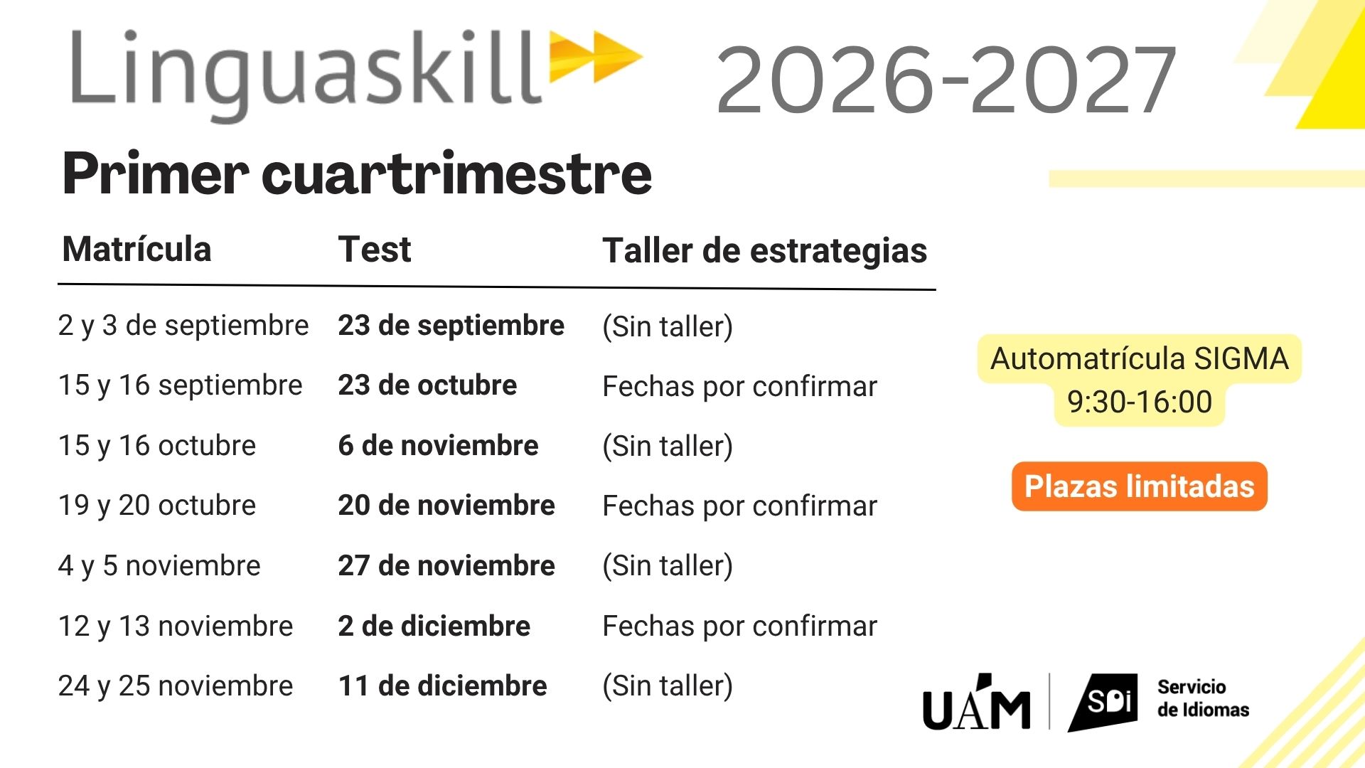 Fechas Linguaskill curso 2026-27