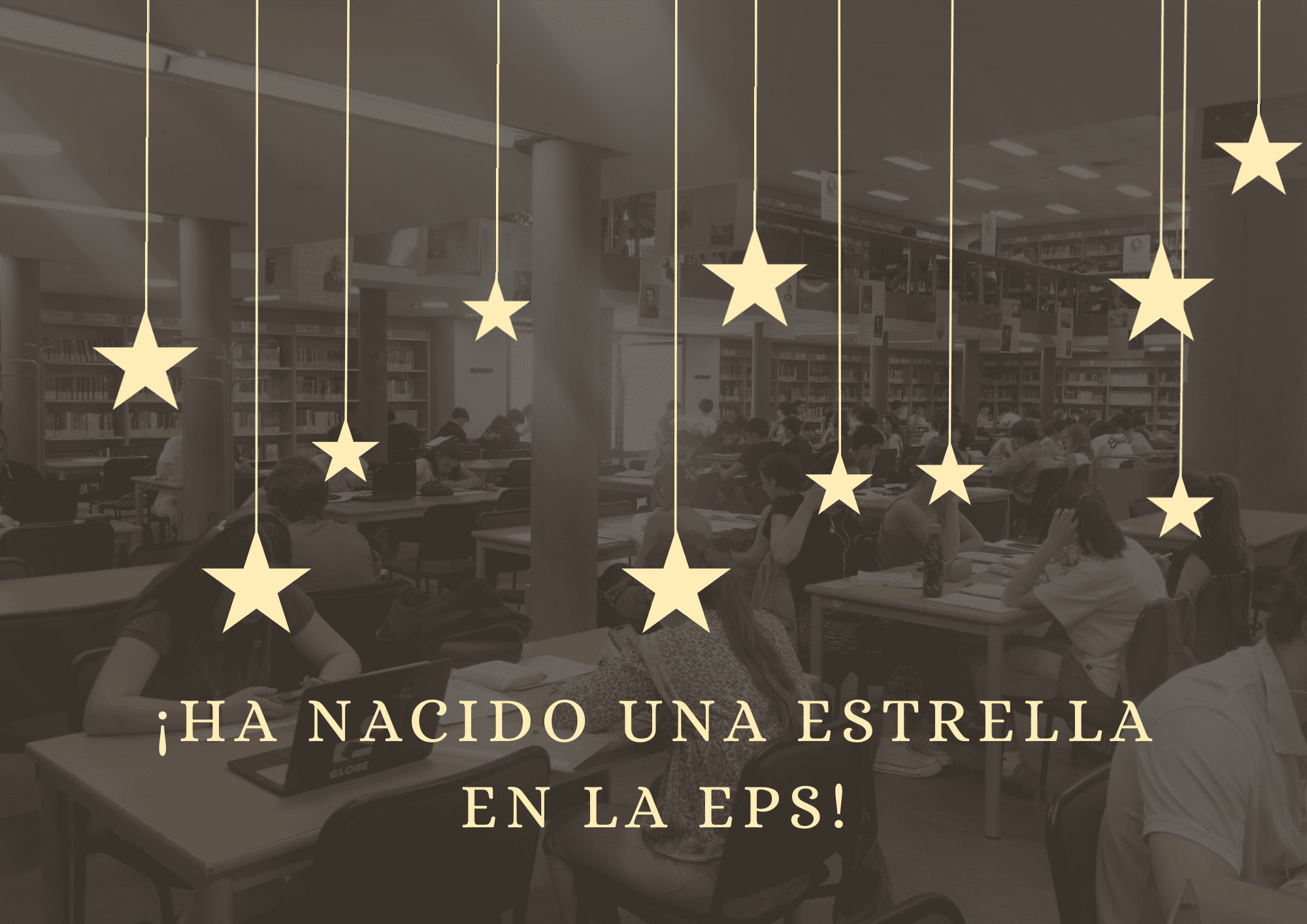 Imagen de la Biblioteca Politécnica de la UAM con dibujos de estrellas delante.