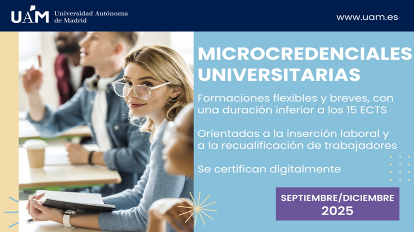 Cartel de promoción con la foto de estudiantes en un aula