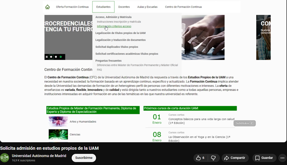 Vídeo sobre la admisión en estudios propios de la UAM